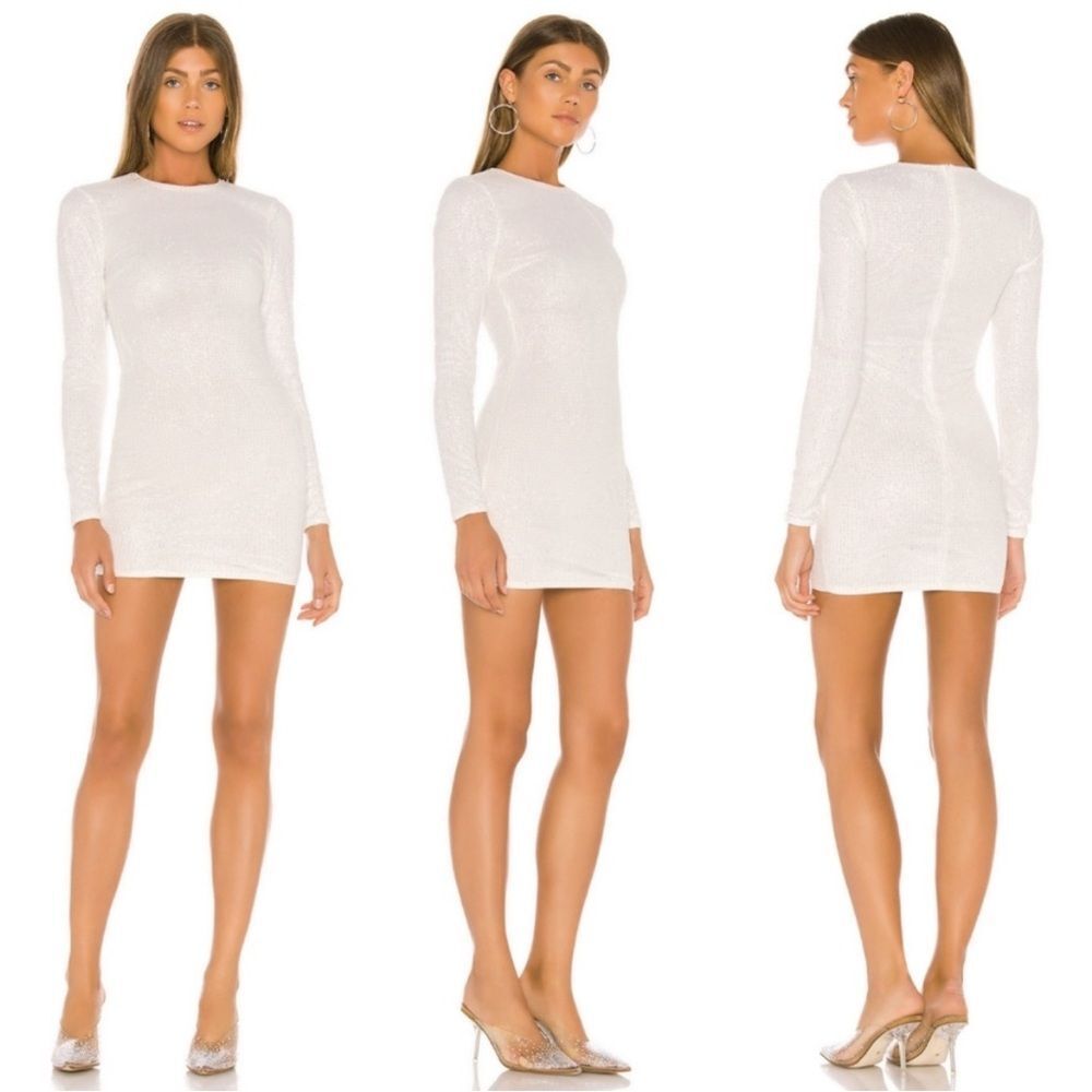 superdown White Long-Sleeve Crewneck Mini Dress